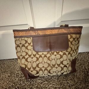 Coach Signature Brown and Tan Tote